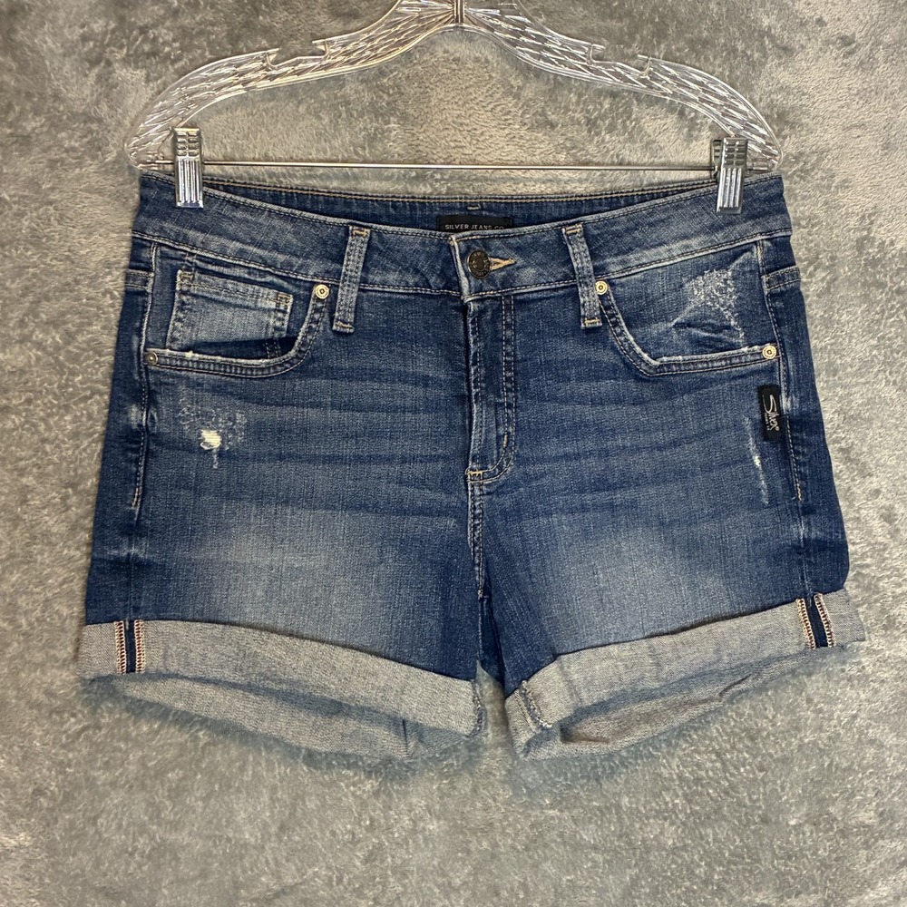 Silver Jeans Womens Boyfriend Shorts 29 Distressed Stretch Rolled Cuff Denim
